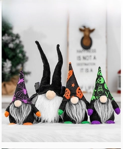 Set of 4 Halloween faceless gnomes with spider, pumpkin, and skull themed hats