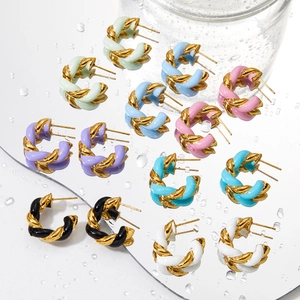 Boucles d'oreilles créoles C torsadées en acier inoxydable aux sept couleurs macaron