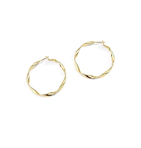 Detailed close-up showing the spiral twisted design and gold plating of these earrings