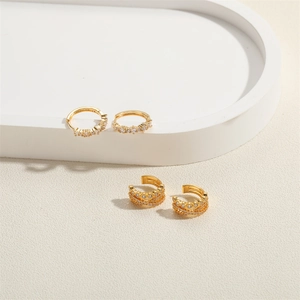 14K gold plated earrings set with pearl and zircon in hoop and multi-layer styles