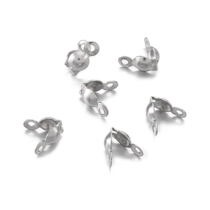 Silver stainless steel ball chain fold-over crimp covers for DIY jewelry making