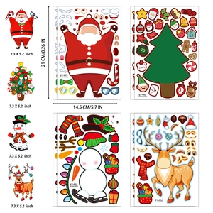 DIY Christmas stickers set featuring Santa, Reindeer, Snowman with size specifications