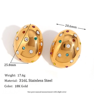 Vintage 18K gold-plated stainless steel earrings with colorful zircon insets
