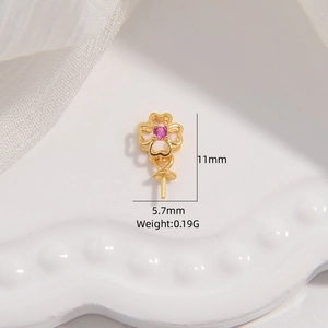 S925 sterling silver gold-plated clover pendant setting with pink gemstone inlay