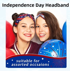 Detail of American Independence Day knotted headbands with stars and stripes pattern
