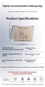 Detailed size specifications of a linen Easter bunny cosmetic bag with dimensions 17x25cm