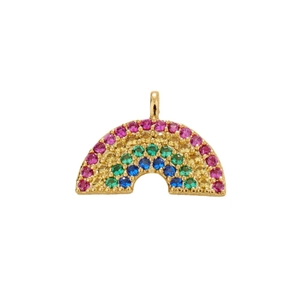 Gold plated horseshoe rainbow pendant with vibrant colorful zircon stones and top loop