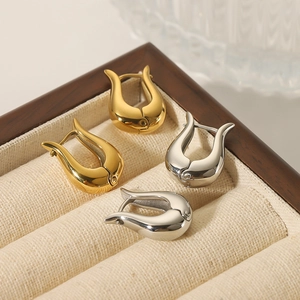 Minimalist gold and silver tulip-shaped stainless steel geometric hoop earrings set