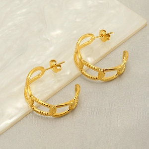 Créoles En Forme De C Pour Femmes Acier Inoxydable Plaqué Or 18K Design De Chaîne Torsadée Style Géométrique Rétro