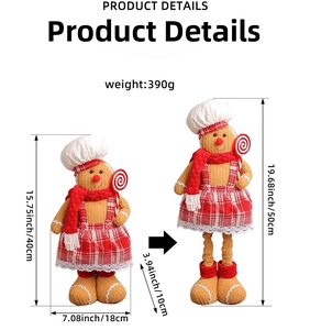 Detail of extendable Christmas gingerbread plush showing 40cm to 50cm height adjustment