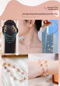 Detail showing pink strawberry quartz irregular stones on a 14k gold-plated metal chain