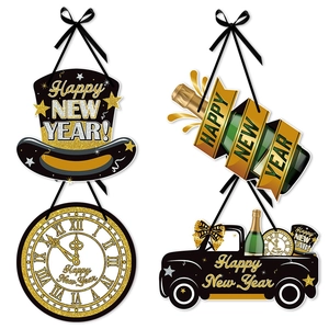 Happy New Year Hanging Door Sign Glitter Paper Cardboard Ornament For Party Celebration Atmosphere Decoration