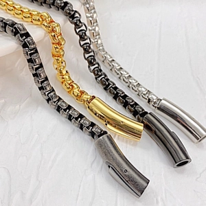 Punk style stainless steel box chain bracelet with secure clasp in four metallic colors