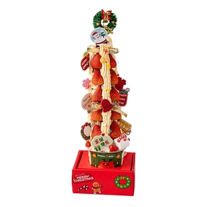 Christmas strawberry cake tower gift box with clear handle and festive decorations