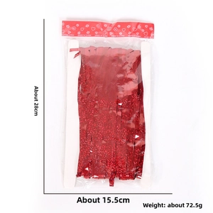 Detailed view of red laser foil fringe curtain with specific size and weight measurements