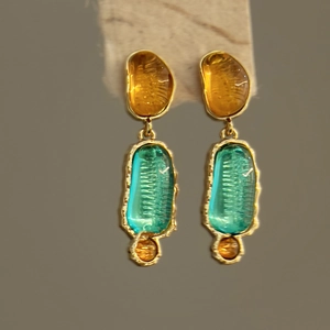 Retro Resin Geometric Drop Earrings With 925 Sterling Silver Earring Post Vintage Amber Teal Jewelry For Women