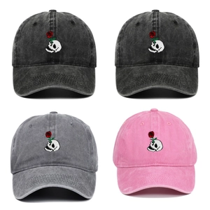 Washed Cotton Baseball Cap Skull Rose Embroidery Distressed Retro Outdoor Sunshade Hat Street Style For Men Women