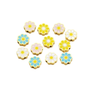 Enamel cherry blossom stainless steel flower beads for DIY bracelet making