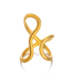 Minimalist 18K gold plated stainless steel cross line open ring with satin metal finish