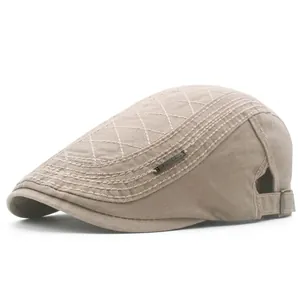 British Vintage Men Newsboy Cap Cotton Diamond Quilted Ivy Flat Cap Adjustable Retro Casual Outdoor Sunshade Hat