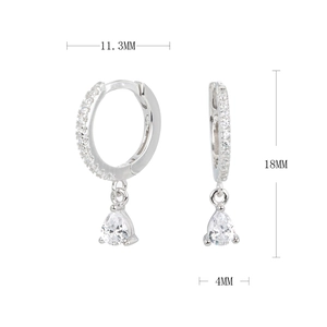 Detailed macro view showing S925 sterling silver hoop earring dimensions of 18mm height