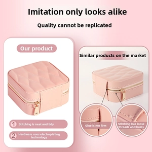 Detailed comparison of pink PU leather jewelry box quality showing premium quilting and zipper