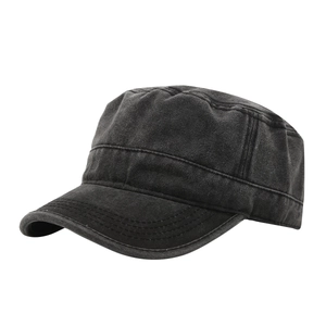 Vintage washed charcoal cotton cadet cap with adjustable flat top for outdoor hiking