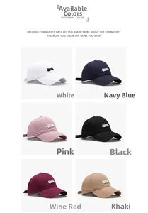 Collage of six classic cotton baseball caps with 3D embroidery in various stylish colors