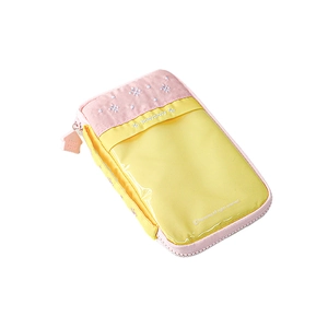 Pink and yellow Rosyposy multi-compartment stationery pencil case with transparent window
