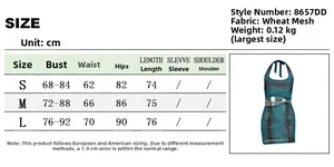 Size chart for the off-shoulder halter dress with specific CM measurements and fabric details