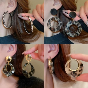 Leopard print star and hoop earrings with gold plating in four assorted styles