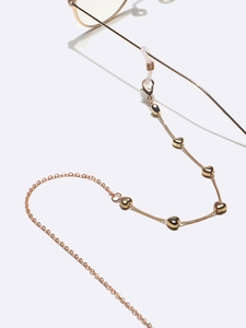 Chaîne de lunettes dorée avec perles cœurs CCB et boucles en silicone antidérapantes