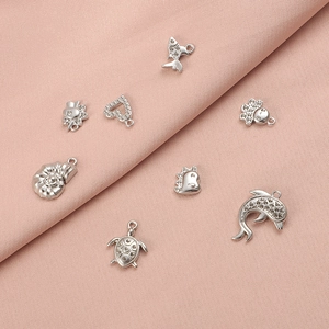 Set of 8 silver stainless steel ocean animal and heart pendants with zircon for DIY jewelry