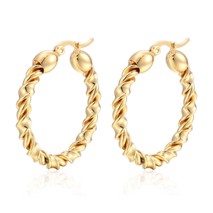 Twisted Hoop Earrings Stainless Steel Vintage Geometric Round Texture Fashion Jewelry For Women Elegant Retro Accessories
