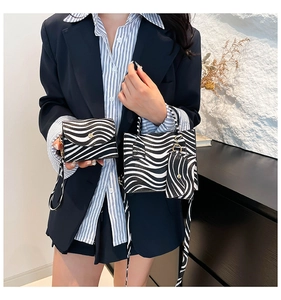 Detail of zebra pattern handbag set including tote and crossbody bag with synthetic leather