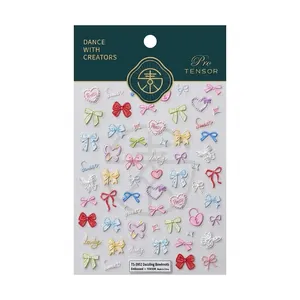 3D embossed nail art stickers featuring macaron bowknots, hearts, and butterfly designs