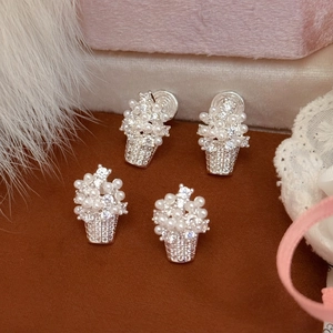 18k gold plated flower basket pearl earrings with zirconia for women