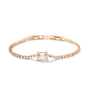 Elegant gold-tone square zircon tennis bracelet with adjustable chain for women