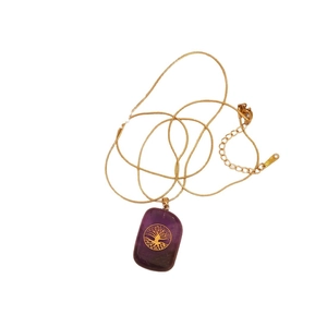 Gold plated tree of life pendant necklace with purple natural stone on snake chain