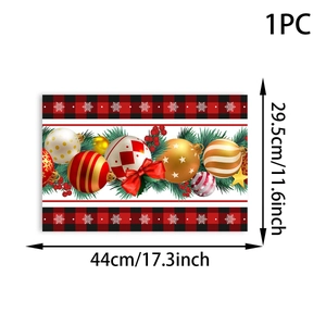 Detailed dimensions of 44x29.5cm Christmas placemat with red plaid and festive ornaments