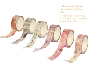 Detail showing 6 rolls of Washi tape with thickened white glue coating and floral patterns