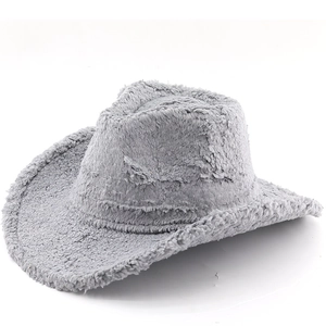 Cappello Da Cowboy Occidentale In Peluche Finta Lana Di Agnello A Tesa Larga Caldo Fedora Invernale Per Uomo Donna
