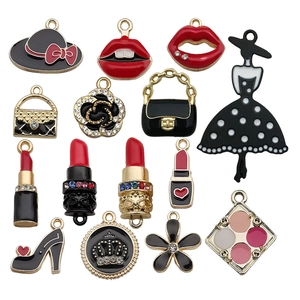 Fashion Charms For Jewelry Making Zinc Alloy Enamel Rhinestone Lipstick Lip Handbag Shape DIY Bracelet Necklace Pendant