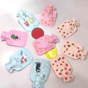 Mini hot water bottles with cute cartoon fruits and cactus patterns in soft flocking PVC