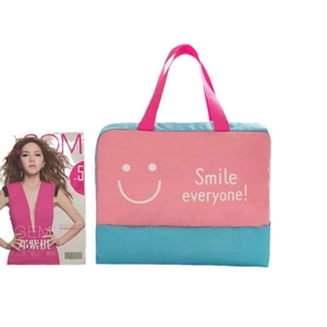Pink and blue dry wet separation sports tote bag with smile print for gym and swimming