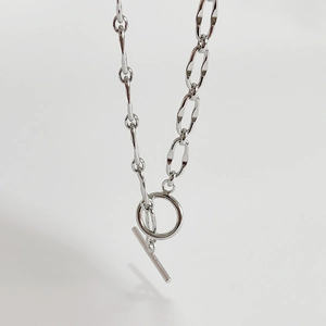 Minimalist 925 sterling silver chunky chain necklace with OT toggle clasp on beige background