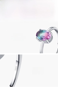Detailed view of S925 sterling silver ring with oval watermelon tourmaline gemstone