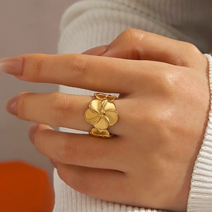 Floral Stainless Steel Ring Vintage French Style Plumeria Flower Adjustable Open Finger Jewelry For Women