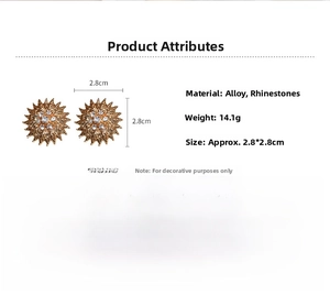 Détail des boucles d'oreilles tournesol montrant la taille 2,8x2,8cm et les strass brillants