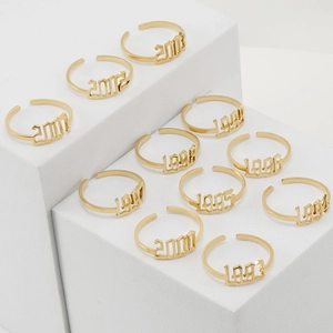 18K gold plated stainless steel lucky birth year rings from 1993 to 2002 for women
